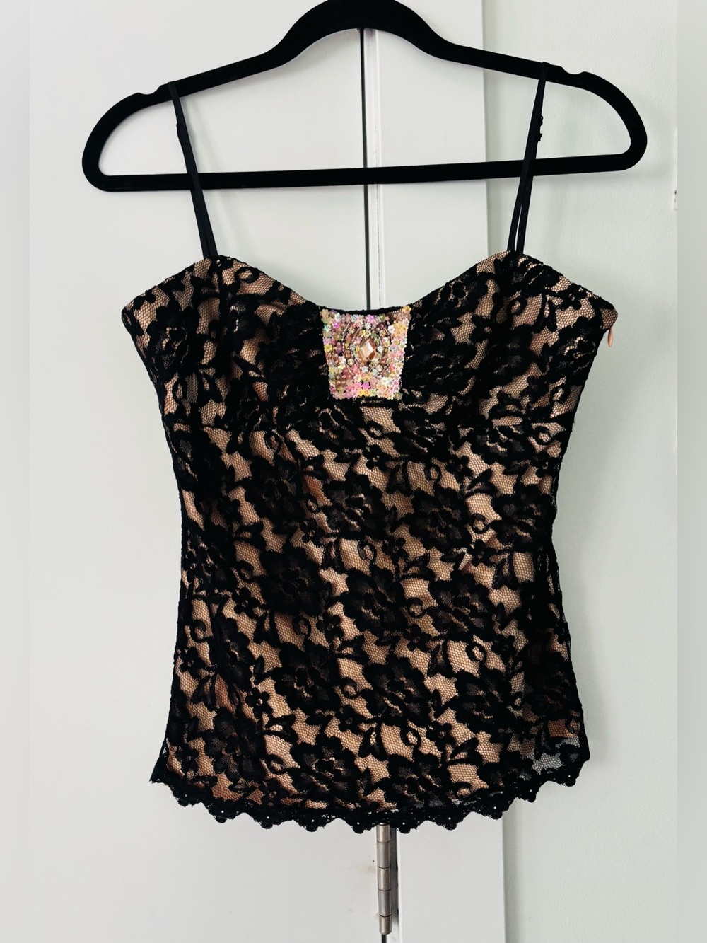 Jade By Melody Tam Black Lace "Going Out" tank top size 4 black lace sequins